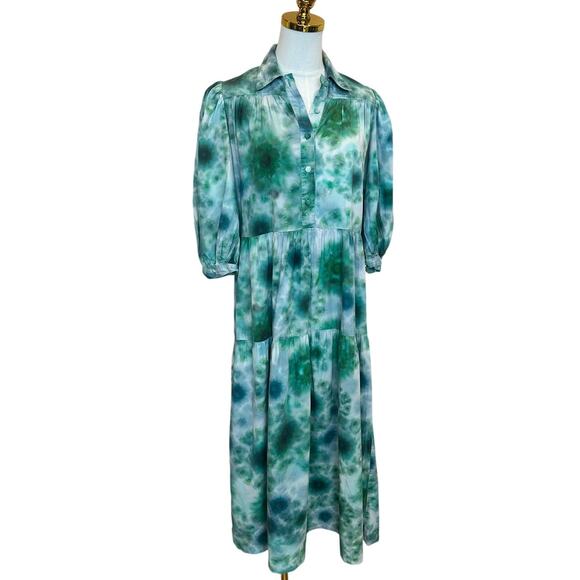 Hunter Bell Green Babydoll Maxi Dress XS Boho Tiered Ruffle Cottage Cotton $400 - Picture 7 of 11